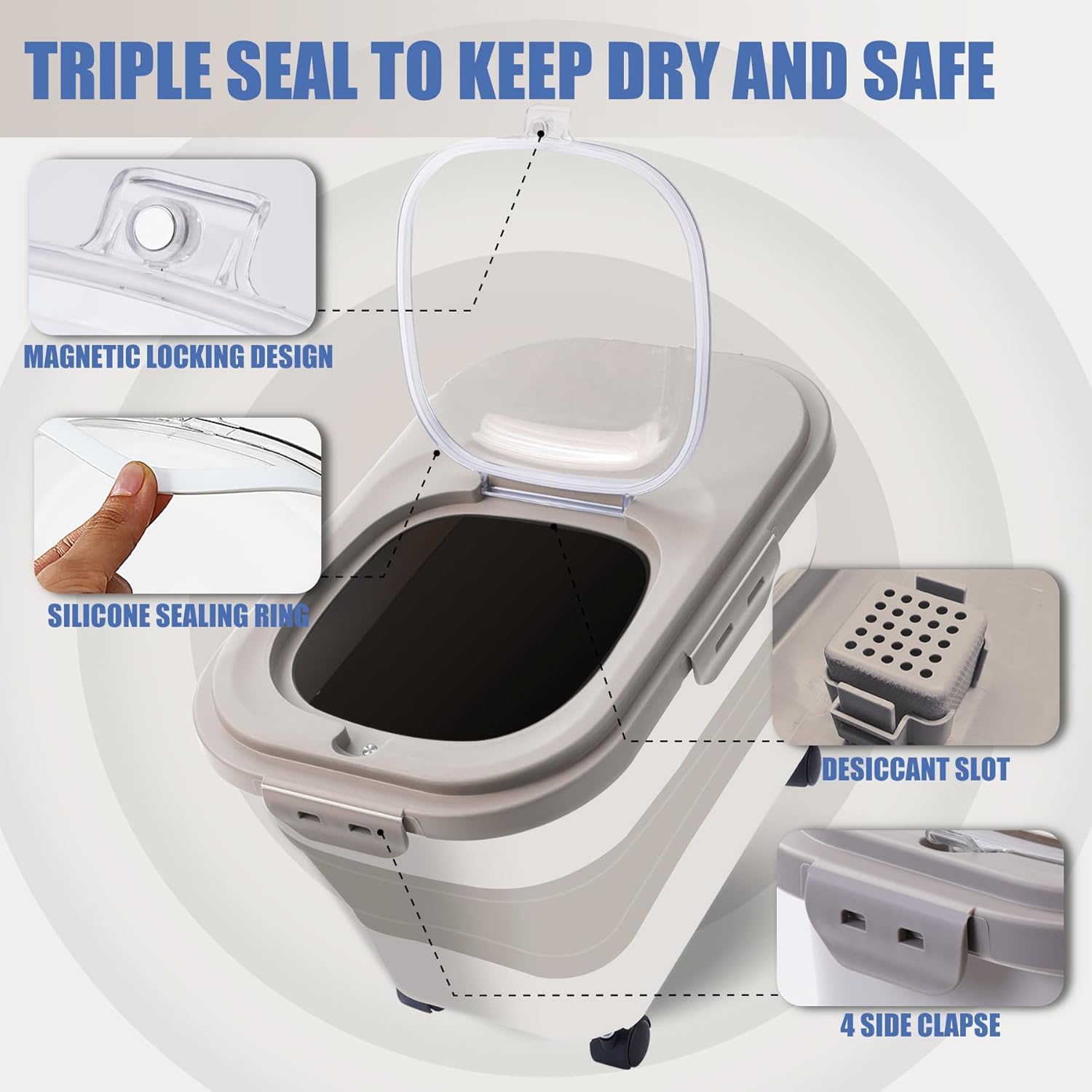 Collapsible Dog Food Storage Container, Airtight 30 35 Lbs Rice Cereal Flour Sugar Kitchen Accessories Bin Bucket, 20 25 Lbs Dog Cat Pet Holder Gift Travel Essentials Must Haves Gear Stuff Necessities - Image 2