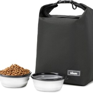 Dog Food Travel Bag,40-Cup Pet Food Storage Containers with 2PCS Collapsible Dog Travel Bowls,Waterproof Kibble Storage Container(Black, Large)