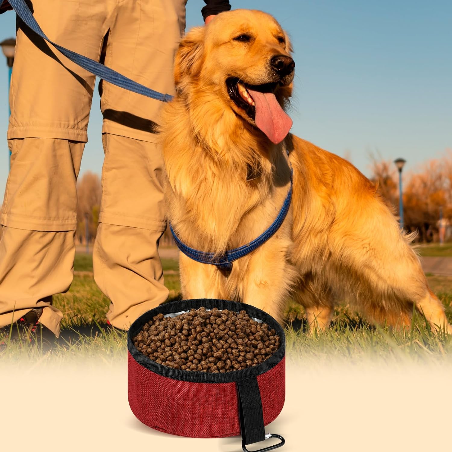 Meanplan 2 Pack Portable Dog Bowls Foldable Travel Dog Dish Portable Puppy Water and Food Bowl Pet Hiking Accessories for Small and Large Pets(Dark Blue, Red,40 oz) - Image 7