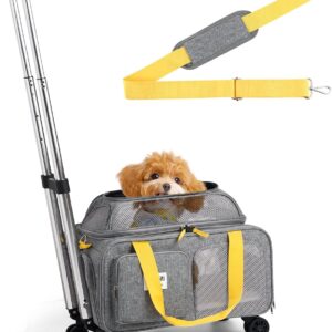 18×13.5×9 TSA Approved top Expandable Rolling pet Carrier for Small Dog Puppy cat up to 8 lbs and 17” in,Soft Sided for Spirit Southwest Airline,with 4 Wheels and 2 Pockets(Grey).
