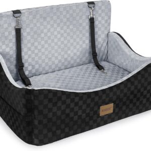 JOEJOY Dog Car Seat for Medium/Large Dogs - Reversible Dual-Sided Travel Dog Car Bed with Memory Foam, Washable Pet Booster Seat for Dogs up to 55 lbs or 2 Small Dogs, 2 Safety Leashes (Black/Grey)