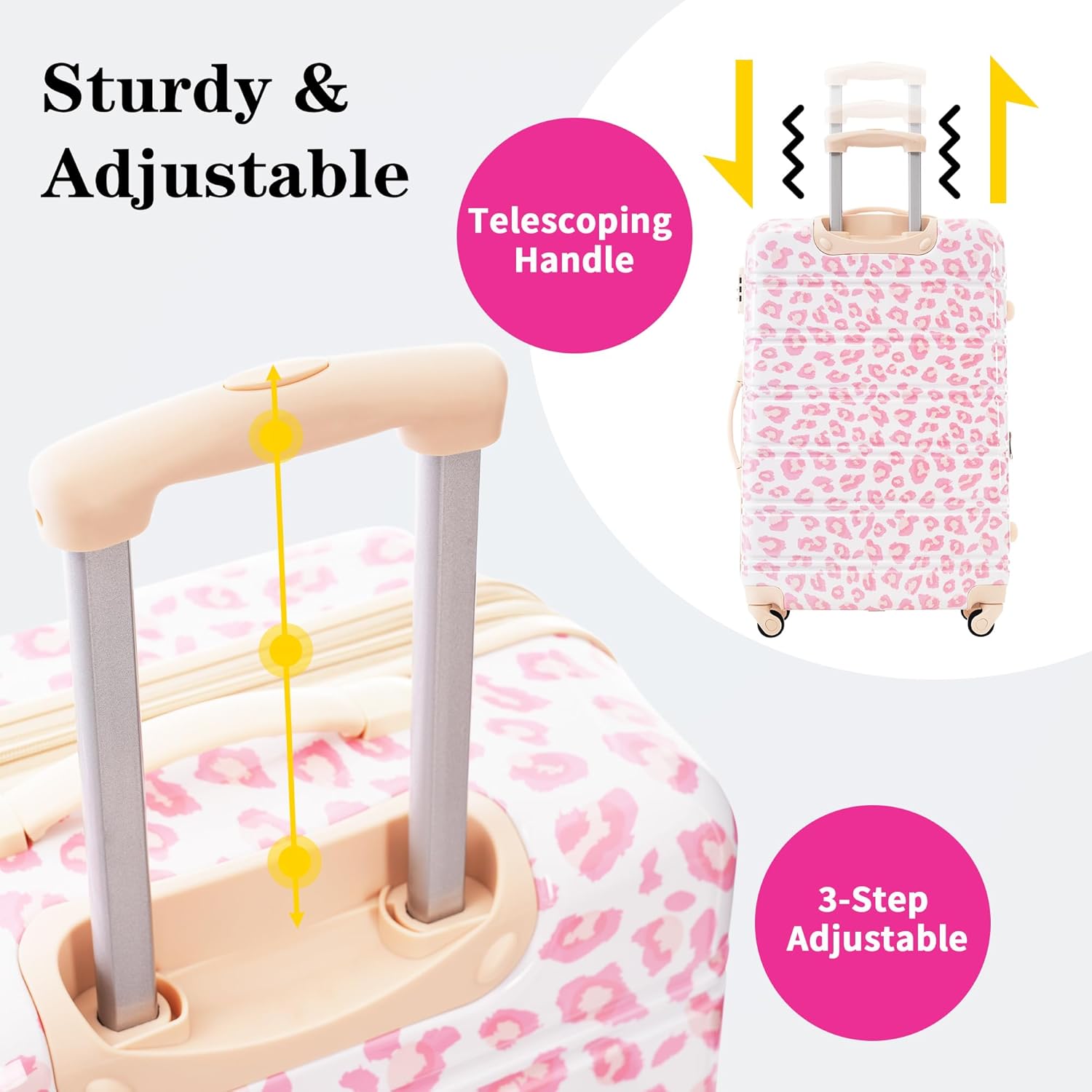 Merax 3 Piece Luggage Sets, Hardside Expandable Luggages Spinner Leopard Suitcase with TSA Lock Lightweight Rolling Carry on Luggage 20inch 24inch 28inch,Pink Leopard - Image 4