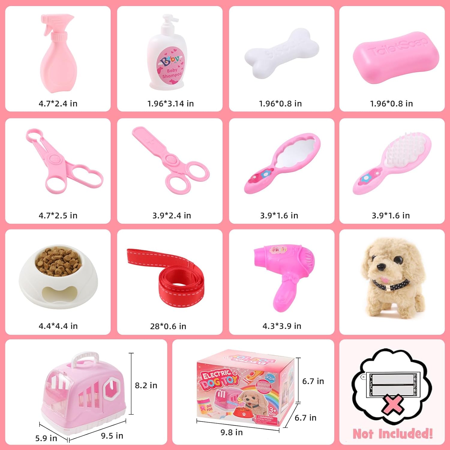 14PCS Dog Toys for Kids, Walking Barking Electronic Interactive Plush Puppy Toy with Carrier and Accessories, Pet Care Toy Set for Kids, for Girls and Boys 3 4 5 6+ Year Old - Image 7