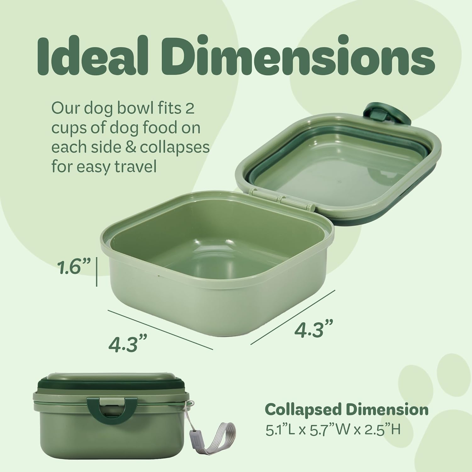 Collapsible Dog Water Bowl 30oz, 2 in 1 Portable Travel Dog Food Bowl with Lid, Easy Carry Loop Handle, Foldable Dog and Cat Food Bowl, Perfect for Traveling, Walking, Hiking (Green) - Image 6