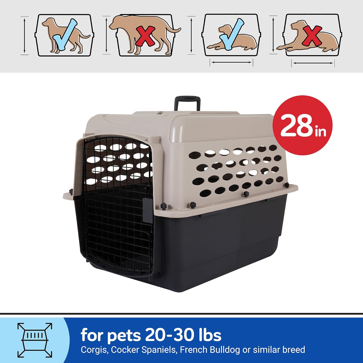 Petmate Vari Dog Kennel - Portable Dog Carriers & Crates for Medium Dogs, Airline-Friendly, Durable Plastic, Pet Carrier For Home and Travel, 28 Inches, Taupe and Black - Image 6
