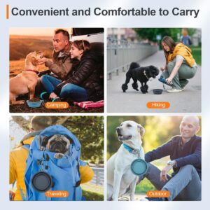 Kytely Collapsible Dog Bowls 2 Pack (650ml) – Portable Travel Pet Food & Water Bowls with Carabiner Clip, Foldable Feeding Dish for Dogs Cats, Hiking Walking Camping (Blue+Grey)