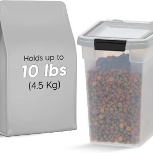 IRIS USA Airtight Dog Food Storage Container, WeatherPro, Up to 10 lbs, for Dog Cat Bird and Other Pet Food Storage Bin, Keep Fresh, Translucent Body, Made in USA, Clear/Gray