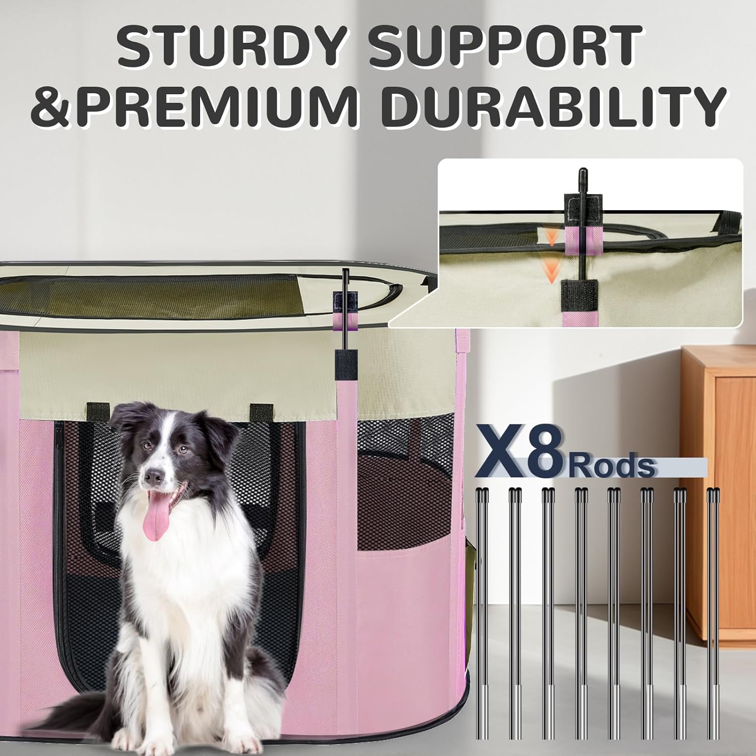 Portable Dog Playpen,Foldable Dog Cat Kennel Tent Cage,Dog Cat Rabbit Crates for Travel Water-Resistant Breathable Shade Cover,Indoor Outdoor Travel Camping Use for Small Puppy Pet Pink L - Image 5