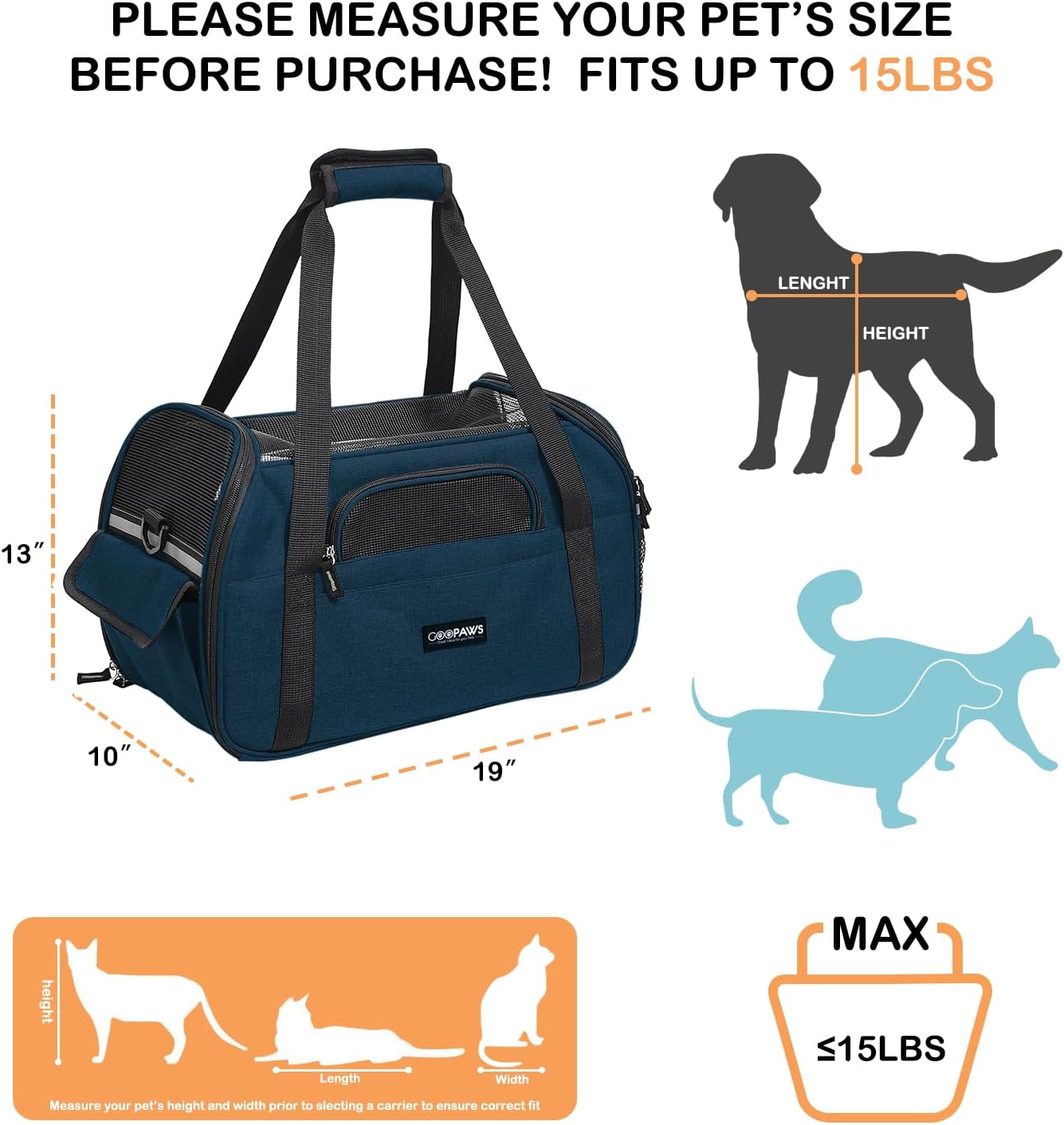 Dog Purse Carrier for Small Dogs, Soft-Sided Tote Bags with Pocket Dog Travel Supplies Portable Dog Sling with Anti-Slip Bottom (Navy Blue-19in) - Image 2