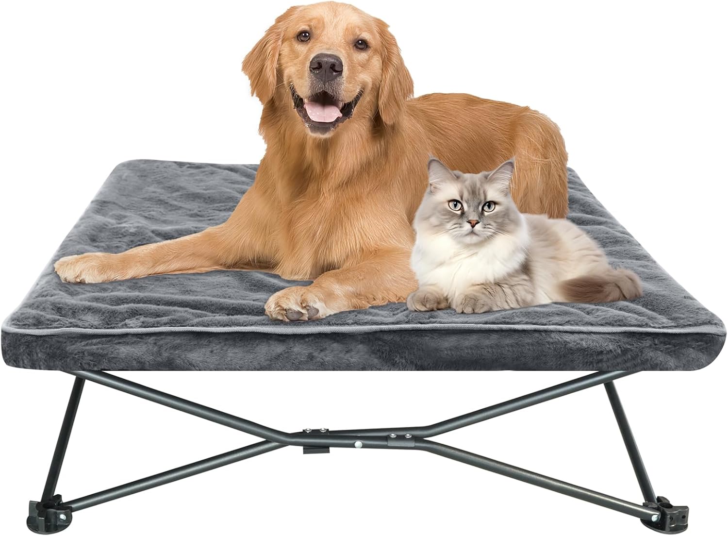 unp Foldable Dog Bed Pop up - 36 x 36 x 10 inch Elevated Pet Cot Outdoor Breathable - Removable Plush Pad & Carrying Bag Raised Dog Camping Bed (Grey, L PRO) - Image 7