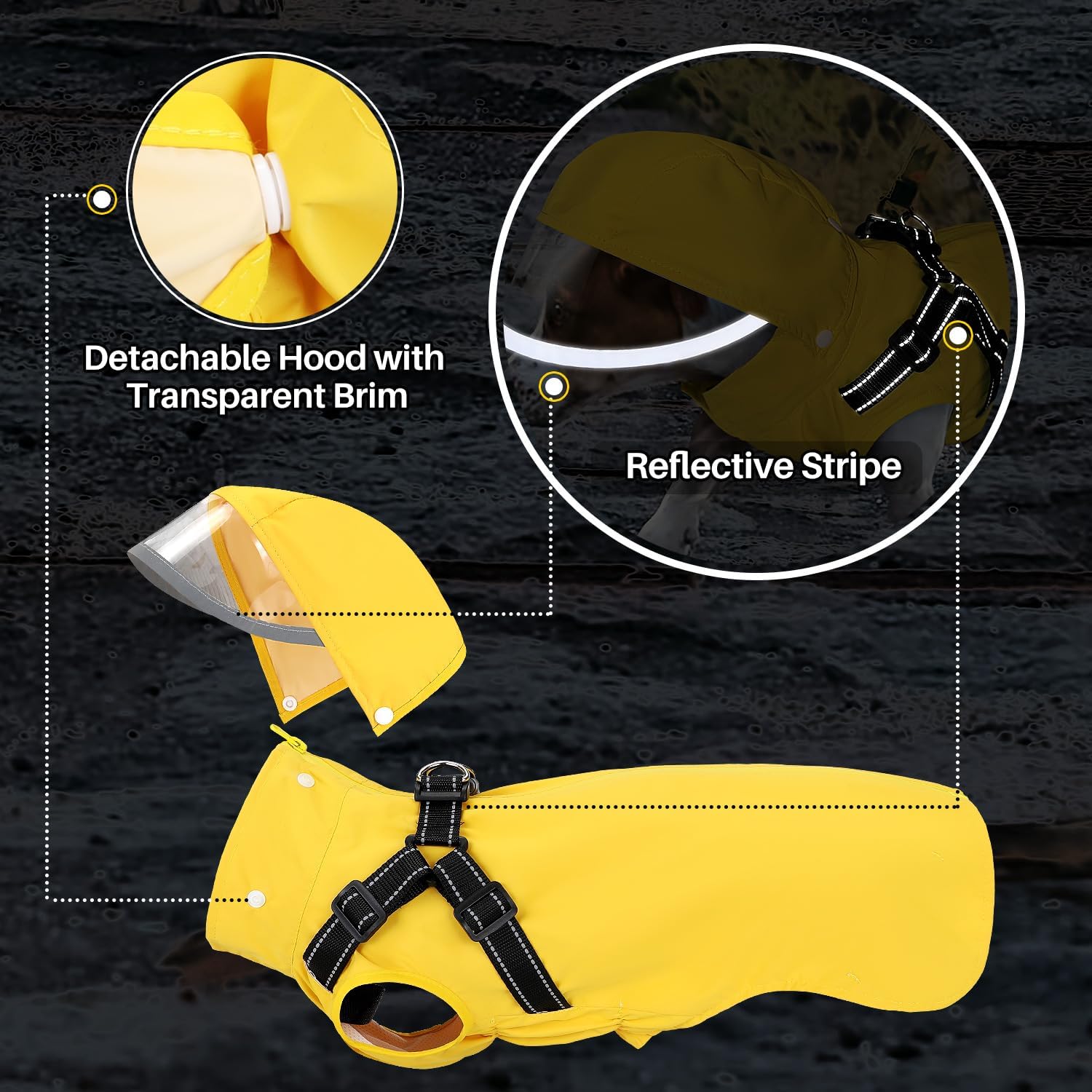 Lukovee Dog Raincoat - Waterproof Rain Jacket with Harness & Removable Hood, Reflective Double Layer Dog Rain Coat Poncho for Small Medium Large Dogs Puppy (S, Yellow) - Image 6