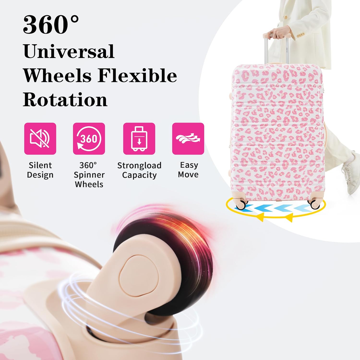 Merax 3 Piece Luggage Sets, Hardside Expandable Luggages Spinner Leopard Suitcase with TSA Lock Lightweight Rolling Carry on Luggage 20inch 24inch 28inch,Pink Leopard - Image 3