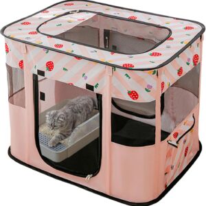 Portable Pet Cat Playpen,Cat Cages Indoor Collapsible Dog Crates Tent Kennel Playpen for Dogs Cat and Rabbit Travel Dog Playpen Indoor & Outdoor (Small（27.6" L x 21.7" W x 17.7" H）, Pink)