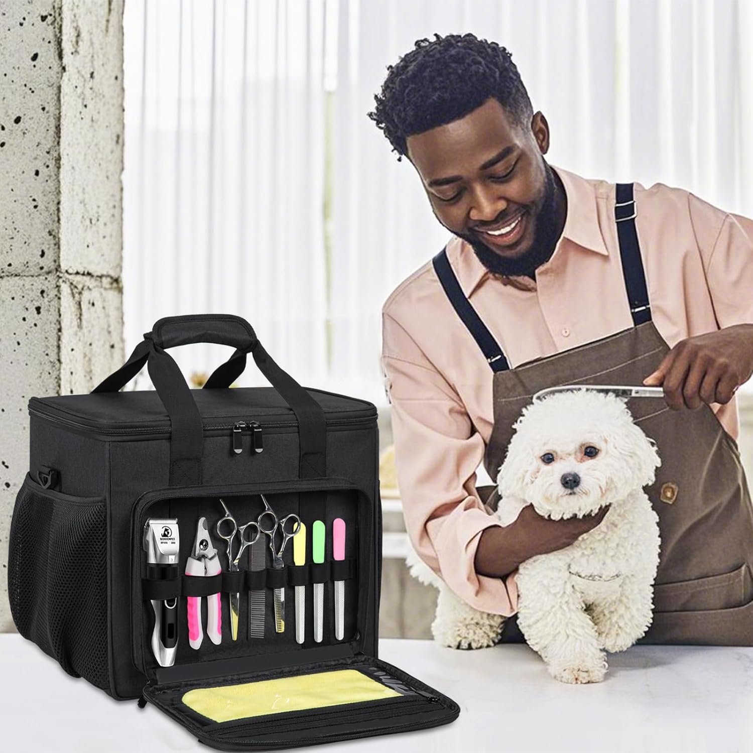 Pet Grooming Bag, GMAK Pet Grooming Tote Bags Supplies Organizer Case Dogs Cats Tools Organizer Tote for Pets Grooming Tools Kit, Clippers, Brush, Scissors or Other Pets Care Supplies, Black(Bag Only) - Image 6