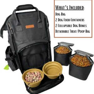 Tito’s Closet Dog Travel Bag Includes Dog Travel Accessories 2-Pack Dog Travel Bowl, 2 Dog Food Containers, Dog Treat Bag (Black), DB2024