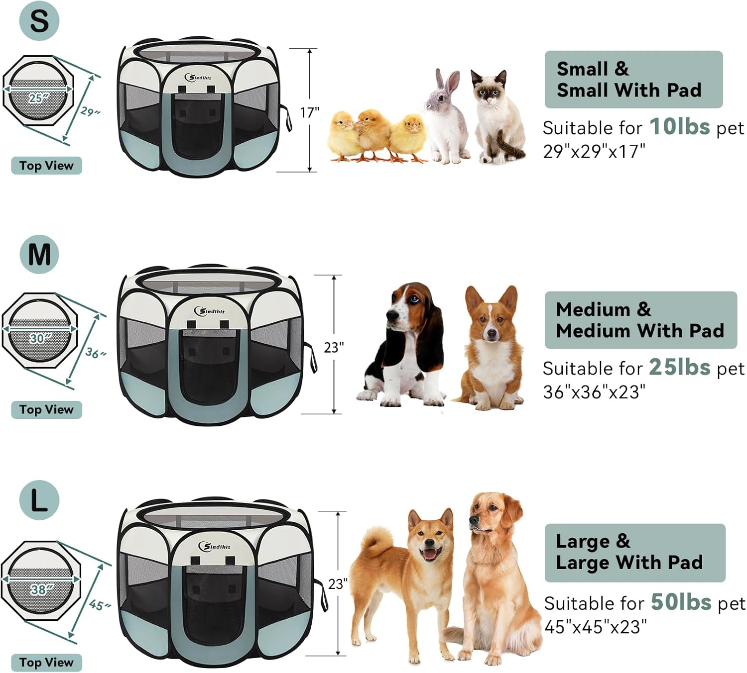 Dog Cat Playpen, Puppy Pet Playpen Indoor for Small Dogs Tent Crates Cage Outdoor, Portable Pop Up Dog Kennel Playpen with Carrying Case for Dogs/Cats/Rabbits, Removable Zipper Top, Grey - Image 2