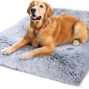 Vonabem Large Dog Bed Crate Pad 36 inch, Washable Pet Beds Medium Small Sized Dogs, Deluxe Plush Anti-Slip Puppy Mats for Sleeping, Soft Kennel Pads 35 * 23 inch Grey
