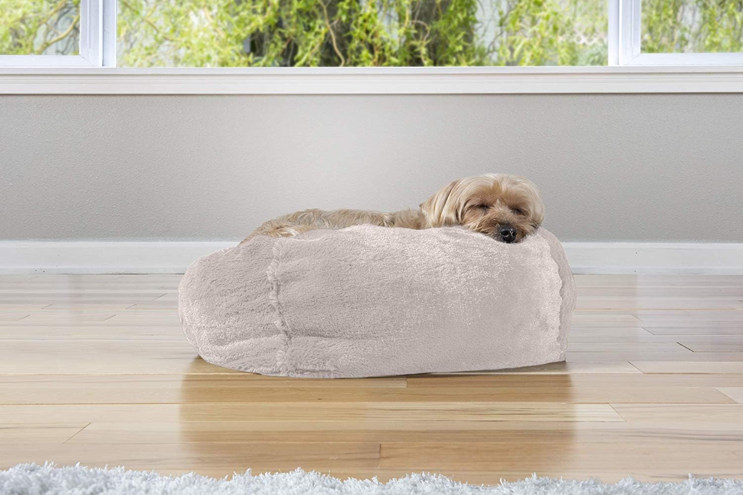 Furhaven Soft & Cozy Dog Bed for Small Dogs, Refillable w/ Removable Washable Cover & Liner, For Dogs Up to 20 lbs - Plush Faux Fur Bean Bag Style Ball Bed - Shell (Pink Tan), Small - Image 4