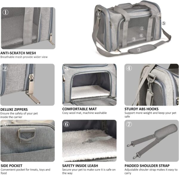 Cat Carriers Dog Carrier Pet Carrier For Small / Medium Cats Dogs Puppies (Up To 15lbs), TSA Airline Approved Small Dog Carrier Soft Sided, Collapsible Waterproof Travel Puppy Carrier - Grey - Image 3