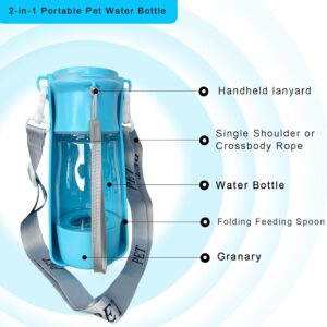 Portable Dog Water Bottle – 2-in-1 Dog Travel Water Bottle with Food Container & Bowl Dispenser, Leak-Proof, Lightweight, Ideal for Dog, Cat Walking, Hiking, Travel – 8 oz, Blue