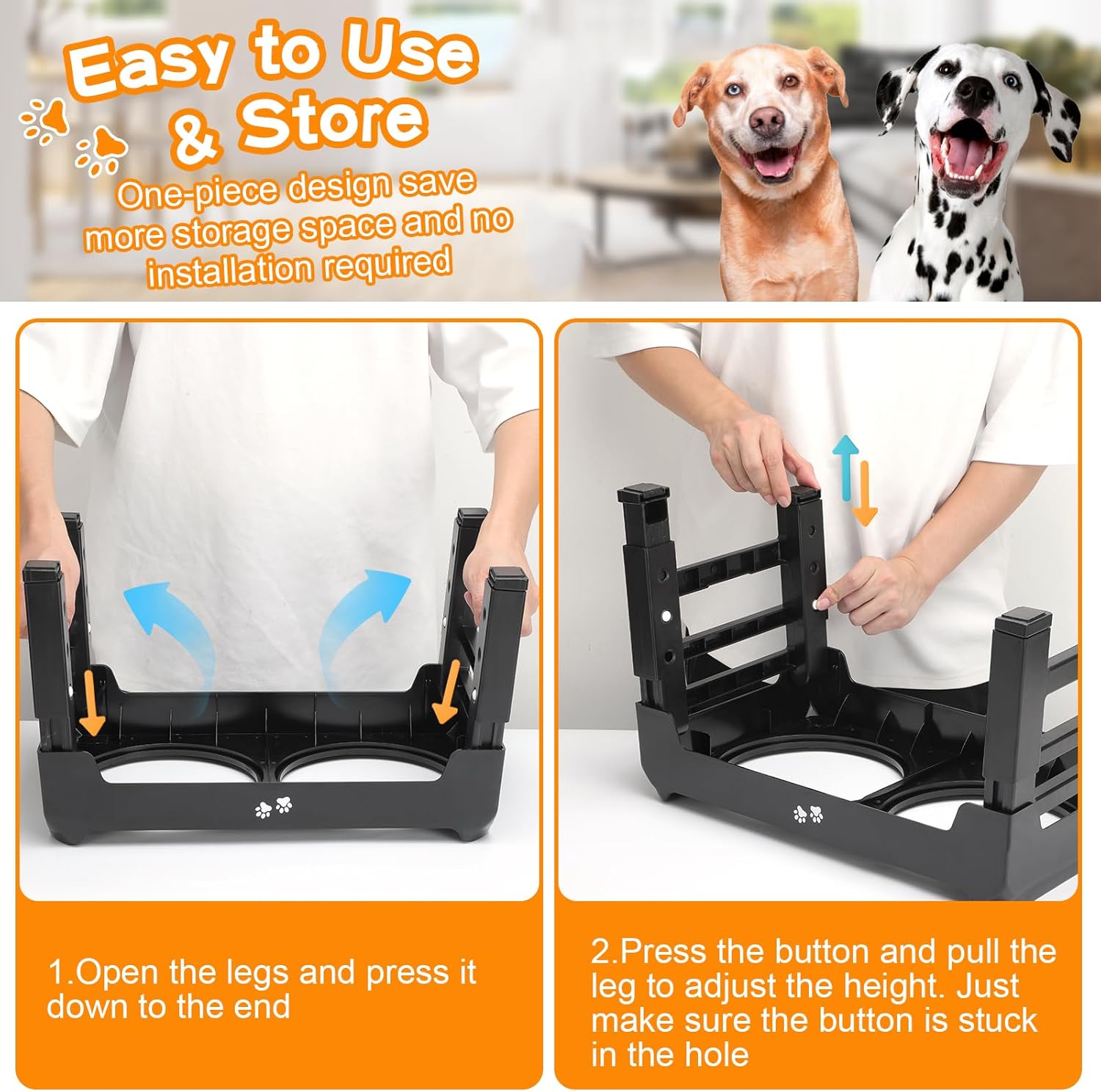 Elevated Dog Bowls, 4 Height Adjustable Raised Bowl Stand with 2 Thick 50oz Stainless Steel Food Bowls Non-Slip Feeder Adjusts to 3.7'', 9.2'', 10.75'', 12.36'' Black, (DB-W01) - Image 6