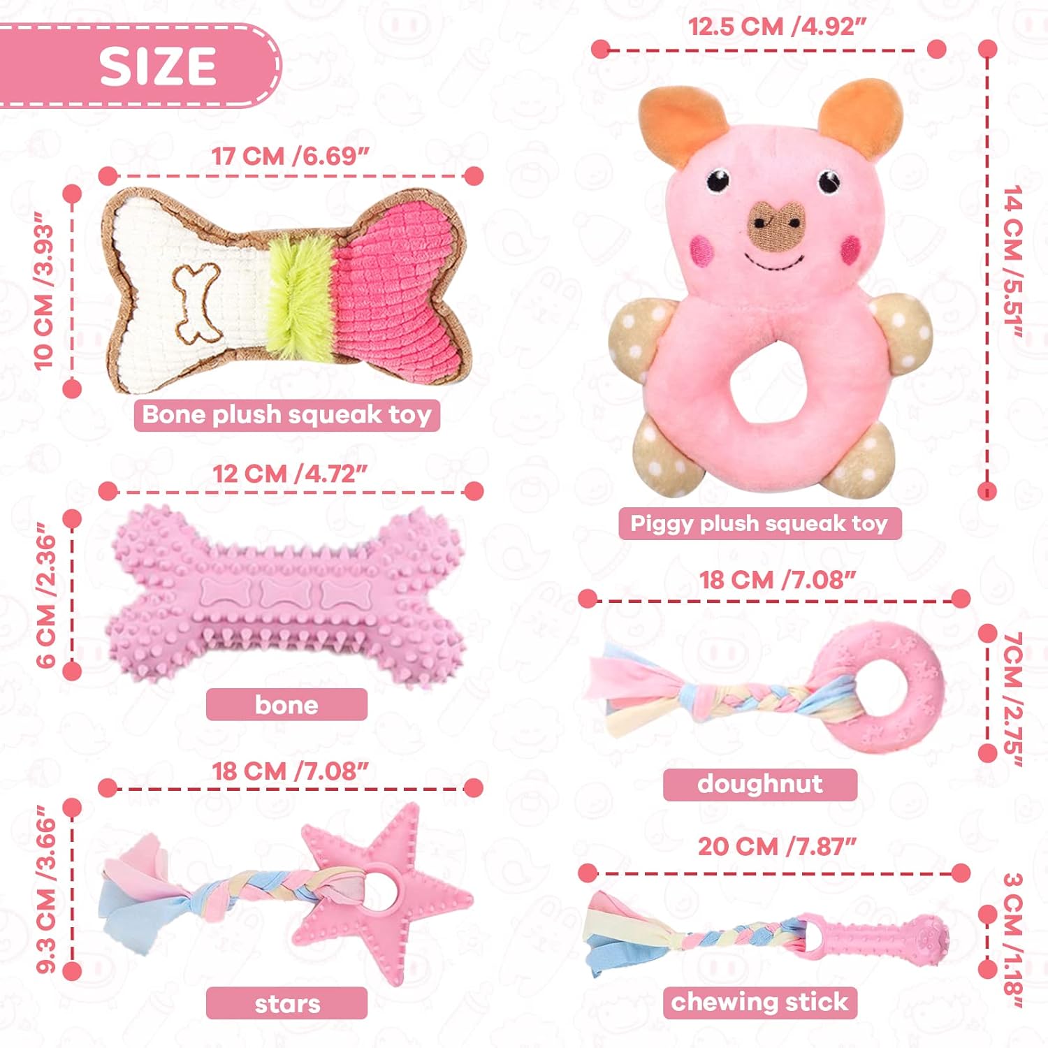 6 Pack Puppy Toys for Teething Small Dogs, Cute Pink Dog Chew Toys for Puppies, Soft Squeaky Dog Toys for Small Breed Cleaning Doggy Teeth, Outdoor Interactive Small Dog Chew Toys Set - Image 4