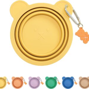 Silicone Collapsible Travel Bowl with Free Poop Bag Holder – Lightweight, Portable, Multipurpose for Pets, Dishwasher & Microwave Safe (Yellow, Small)