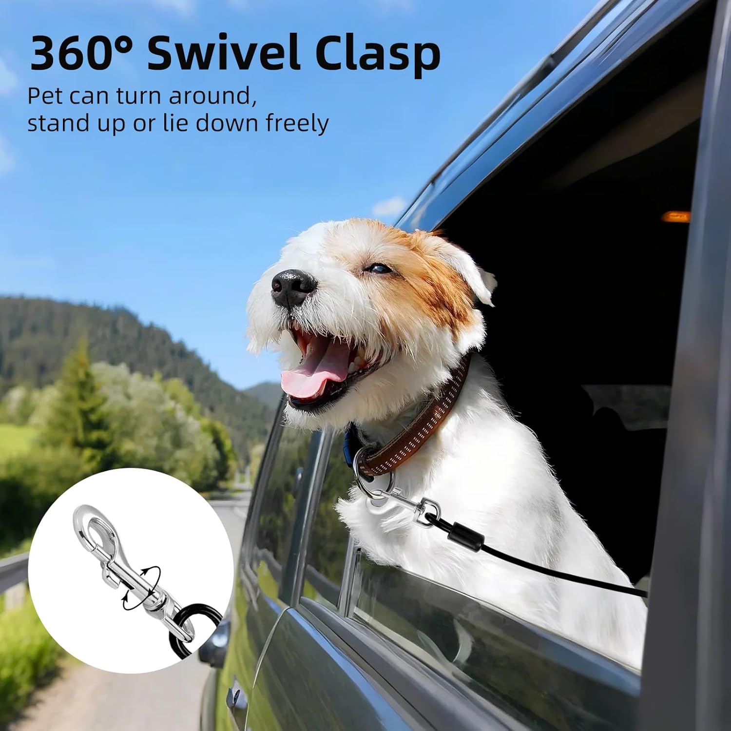 Dog Seat Belt for Car, 32" Chew-Proof Coated Wire Dog Car Leash Seat Belt, Dog Leash with Buckles and Latch, Safety Harness for Small, Medium, Large Dog or Cat, Travel, Black, 1 Pack - Image 5