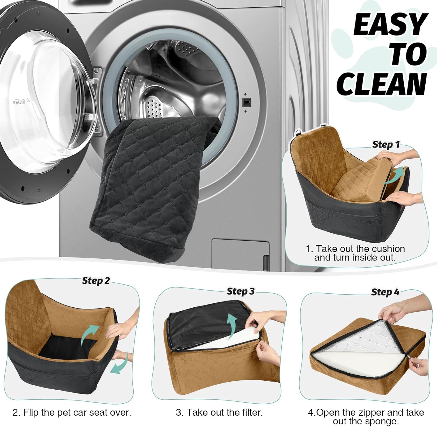 Dog Booster Car Seat for Up to 35lbs Pets,Easy to Install,Fully Detachable and Washable,Anti-Slip Base,Snug Puppy Car Seat with 2 Clip-On Leashes(Black/Coffee,Medium) - Image 4