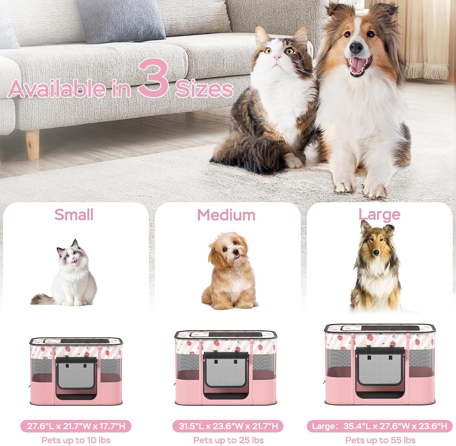 Portable Pet Cat Playpen,Cat Cages Indoor Collapsible Dog Crates Tent Kennel Playpen for Dogs Cat and Rabbit Travel Dog Playpen Indoor & Outdoor (Small(27.6" L x 21.7" W x 17.7" H), Pink) - Image 7