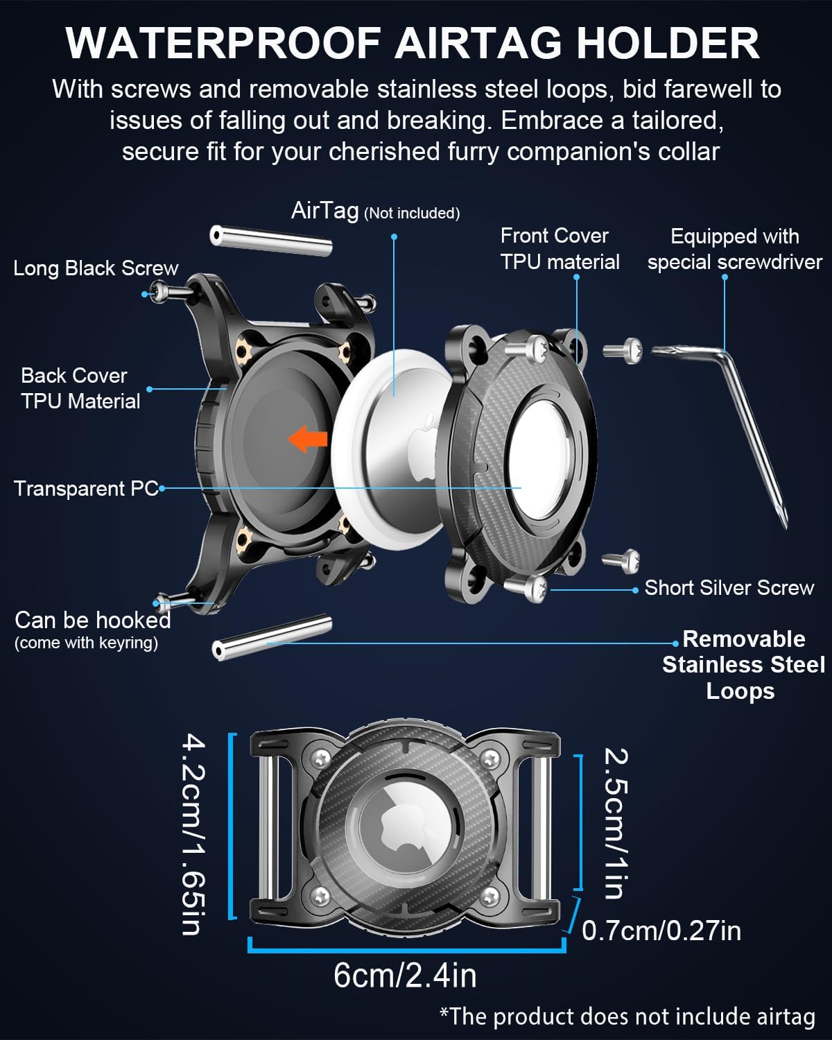 ONEONTA Airtag Dog Collar Holder | Airtag Dog Waterproof - Airtag Holder for Dog Collar with Removable Metal Loop, Sturdy TPU, Lightweight, Compact Size, Fits 1" Width Collar - Image 5