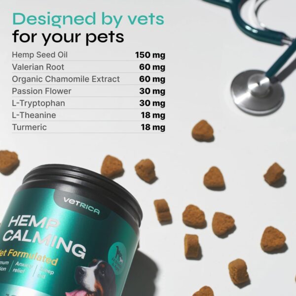 Calming Chews for Dogs Anxiety Relief - Hemp Calming Chews for Dogs with Valerian Root, Hemp Seed Oil, Turmeric, L-Theanine - Soft Treats for Storms, Fireworks, Separation, Vet Visits, Grooming - Image 2