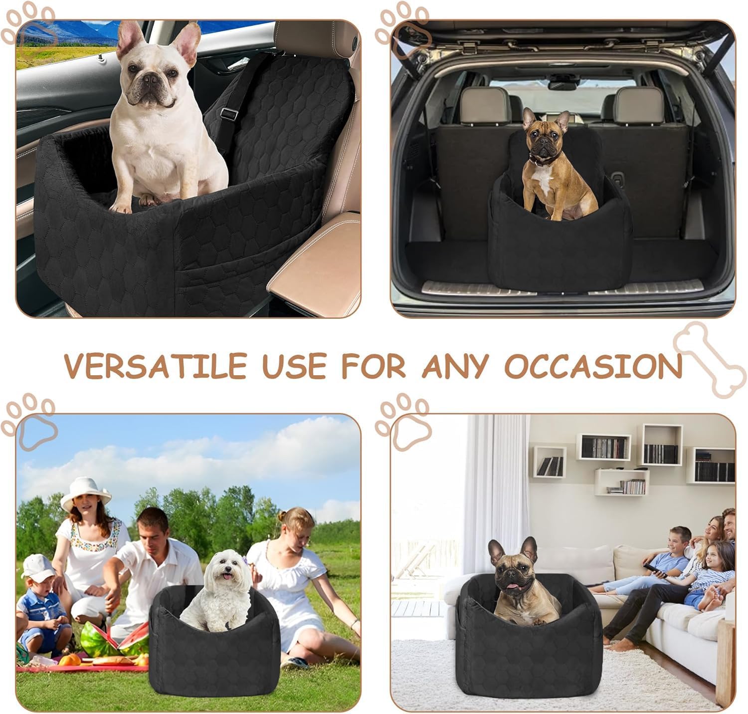 Dog Car Seat for Small/Medium Dogs - Dog Booster Seat with Safety Straps & Non-Slip Base, Travel Pet Car Seat with Storage Pockets, Washable & Removable, Suitable for Dogs Under 35 lbs (Black) - Image 6