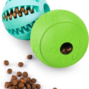HIPPIH Dog Puzzle Toy 2 Pack, Interactive Dog Toys for Treat Dispensing, Durable Puppy Toys for Teething, Dog Treat Ball for Teeth/Slow Feeder/IQ Training/Playing, Blue-2.75‘’, Green-3.14‘’