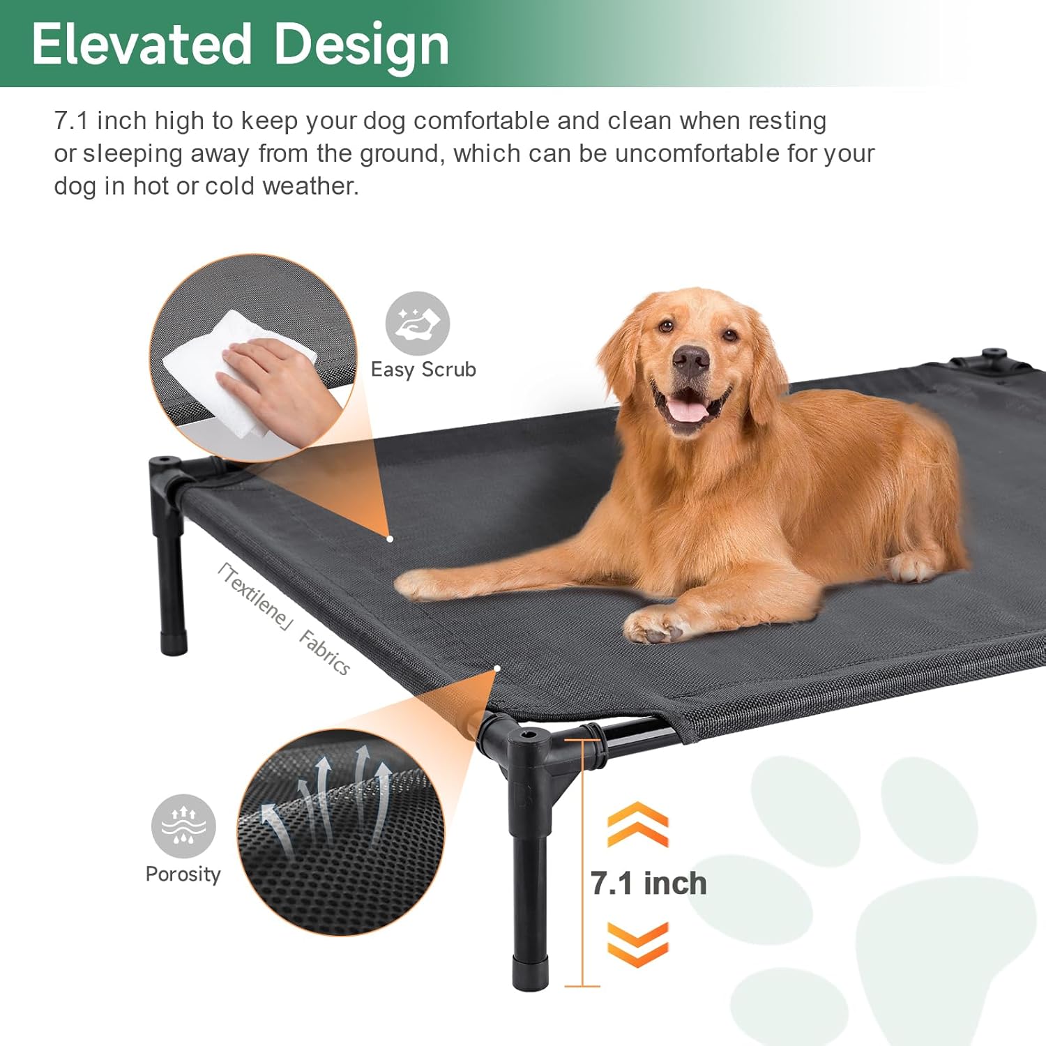 Elevated Outdoor Dog Bed with Canopy, Raised Dog Cot with Shade, Waterproof Dog Tent for Medium Small Dogs Portable Cooling Pet Bed with Breathable Mesh for Camping Beach, L - Image 4