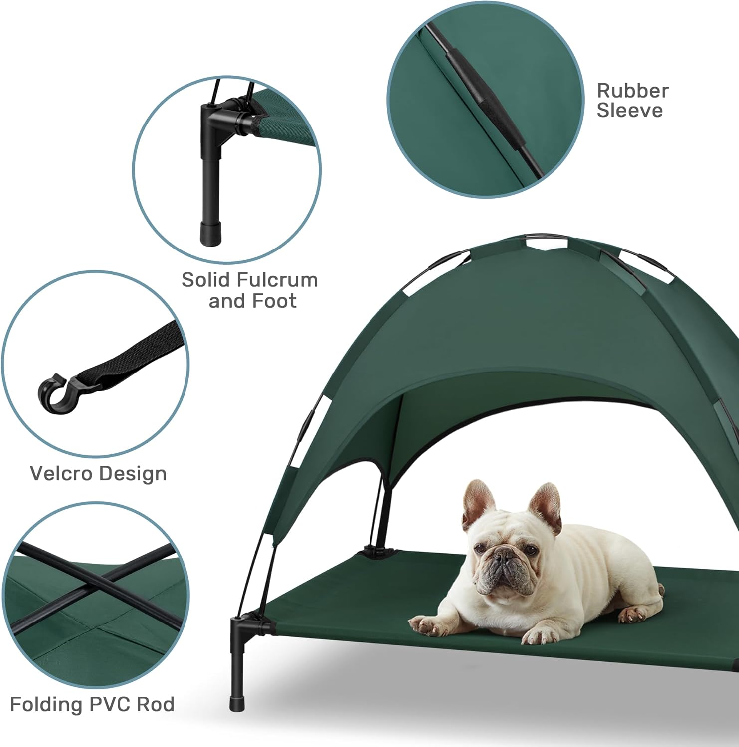 Heeyoo Elevated Dog Bed with Canopy, Portable Dog Cot with Removable Shade Tent, Outdoor Raised Pet Cot Cooling Bed for Dogs - Image 4