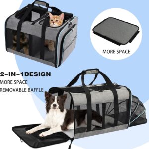 Portable 2-in-1 Pet Carrier,Double Compartment Cat & Dog Carrier for 2 Cats,Expandable Medium Dogs Large Cat Carrier with Sturdy Base,Breathable,Good for Traveling Walking Camping（Blue）