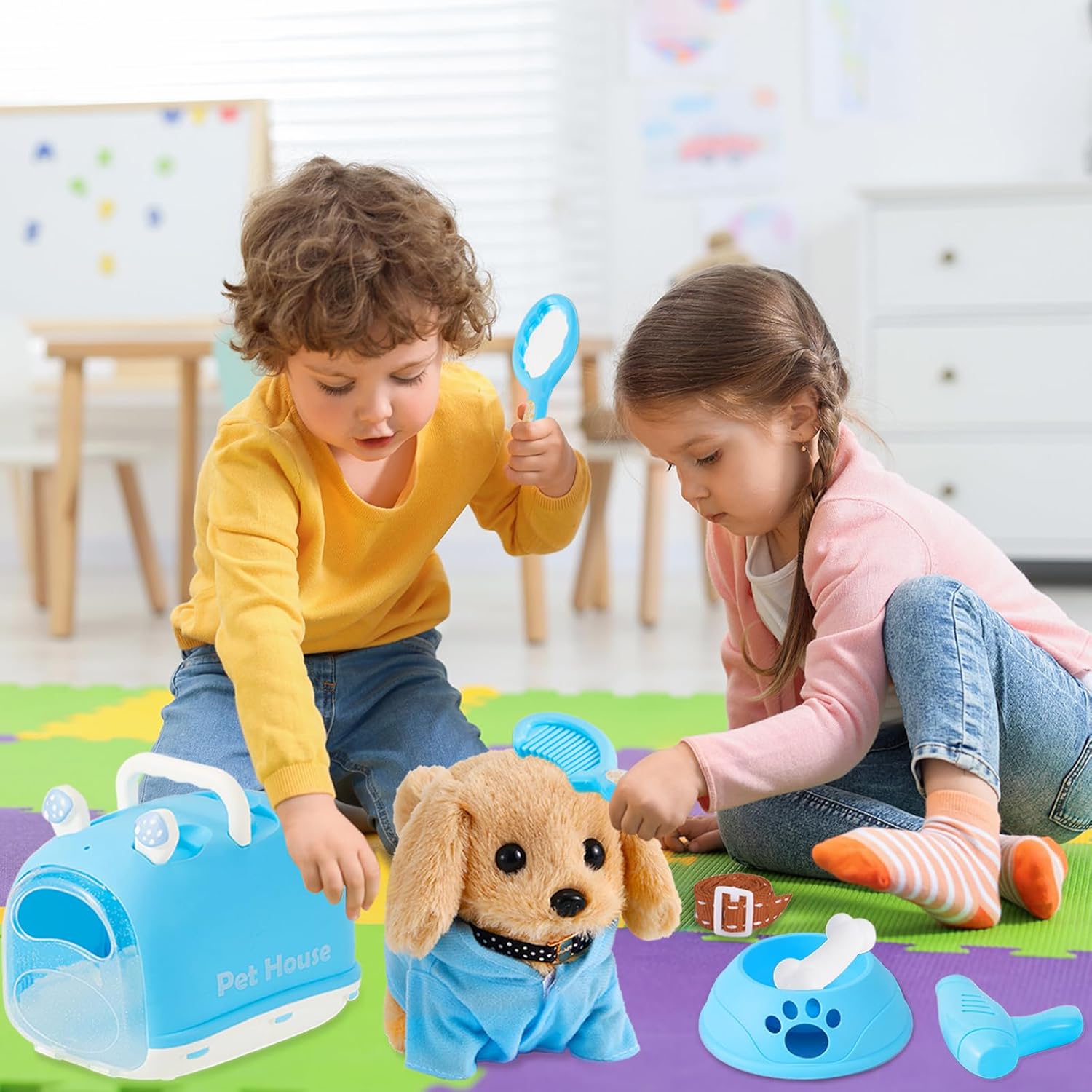 Dog Toys for Kids Girls, Walking and Barking Electronic Interactive Plush Puppy Toy Set and Pet Care Toy Set Accessories, Pretend Playset for Toddlers, Girl Role Play Gift for 3 4 5 6 Year Old - Image 5
