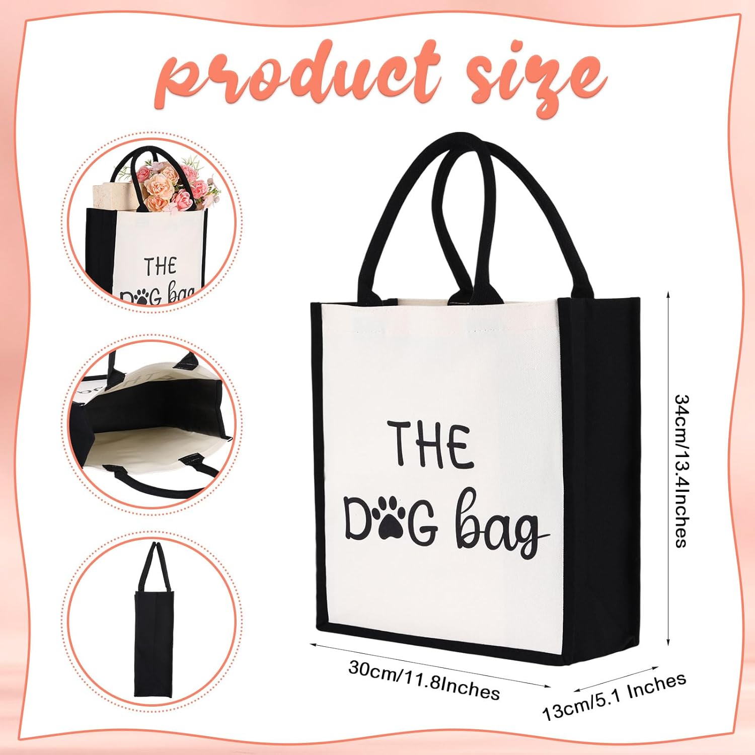 Dog Tote Bag for Women, Printed Design Canvas Reusable Dog Shopping Bag, Spacious 13.4x11.8x5.1 Inches, Ideal Gift for Doggie Lovers Owners, Christmas - Image 2