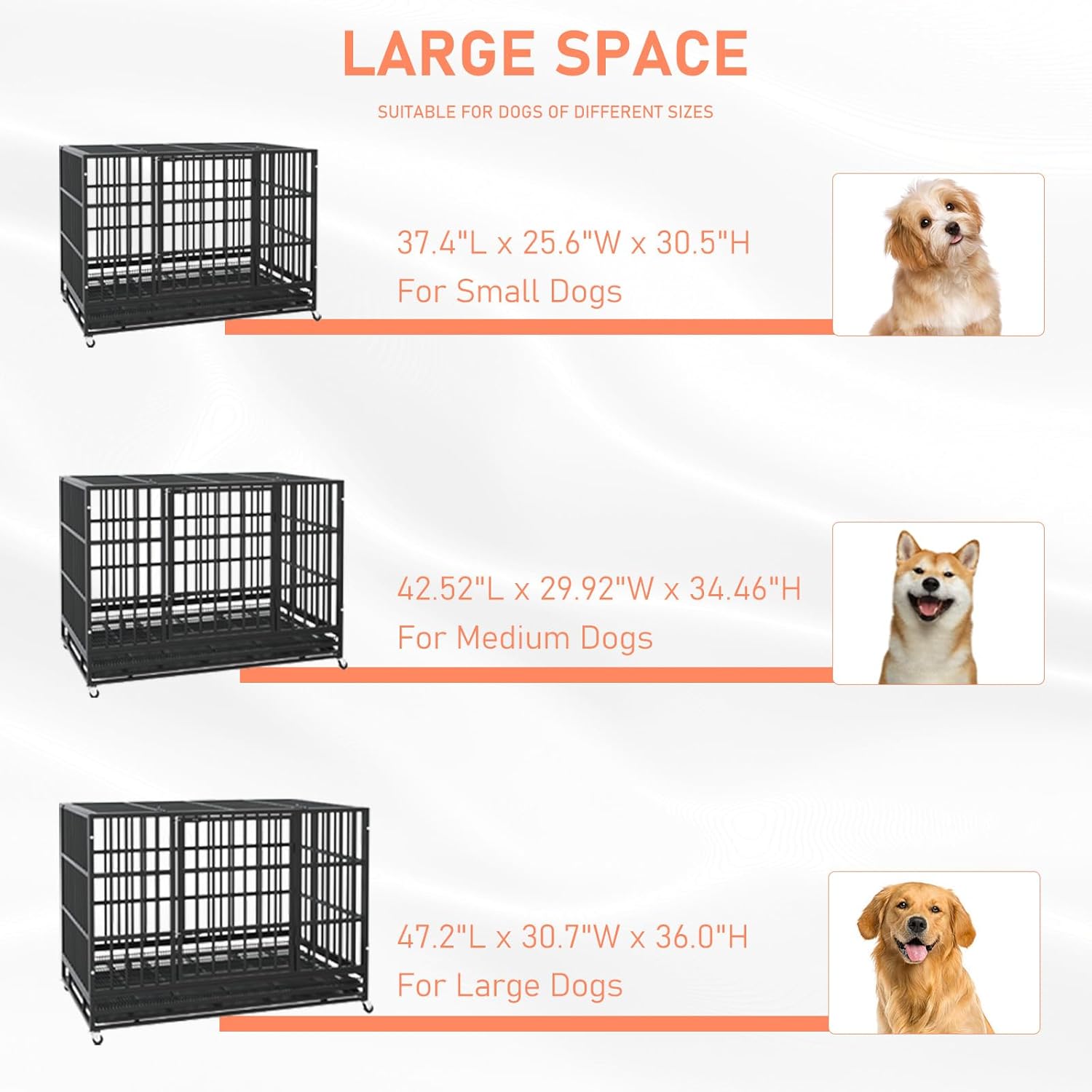 LEMBERI 48/38 inch Heavy Duty Indestructible Dog Crate, Escape Proof Dogs Cage Kennel with Lockable Wheels,High Anxiety Double Door Kennel,Extra Large Crate Indoor for Large Dog with Removable Tray - Image 5