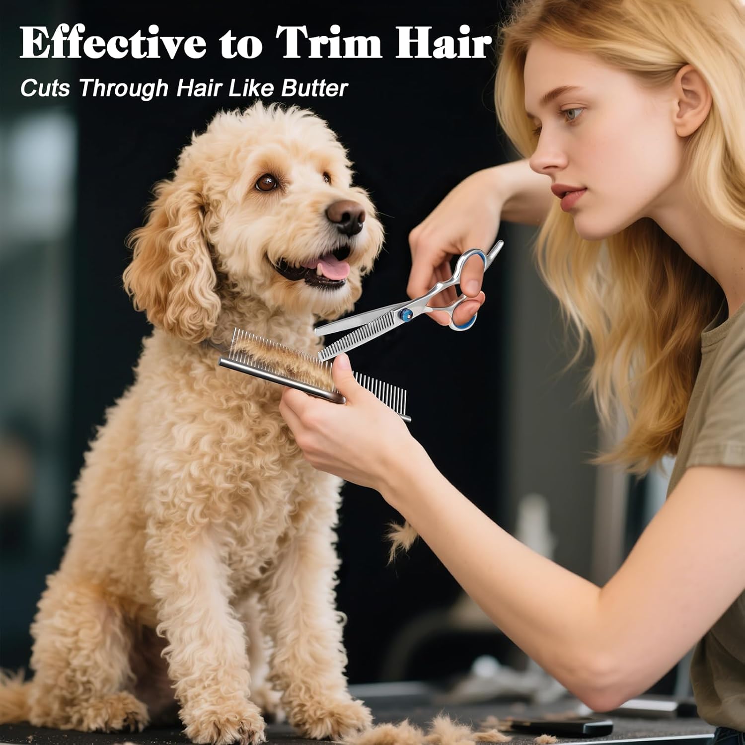 Professional 4 in 1 Dog Grooming Scissors Kit with Safety Round Tips,Sharp & Durable,Dog Shears for Grooming - Includes Straight, Curved, Thinning Scissors and Comb - Premium Pet Supplies - Image 2