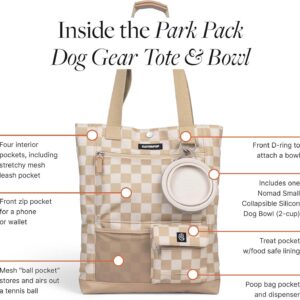 Park Pack 2-Piece Set Dog Gear Tote – Dog Travel Bag with 8 Pockets, Treat Pouch, Poop Bag Dispenser, Quick-Dry Ball Pocket, Collapsible Bowl, Perfect for Walks & Park Trips, Checkerboard
