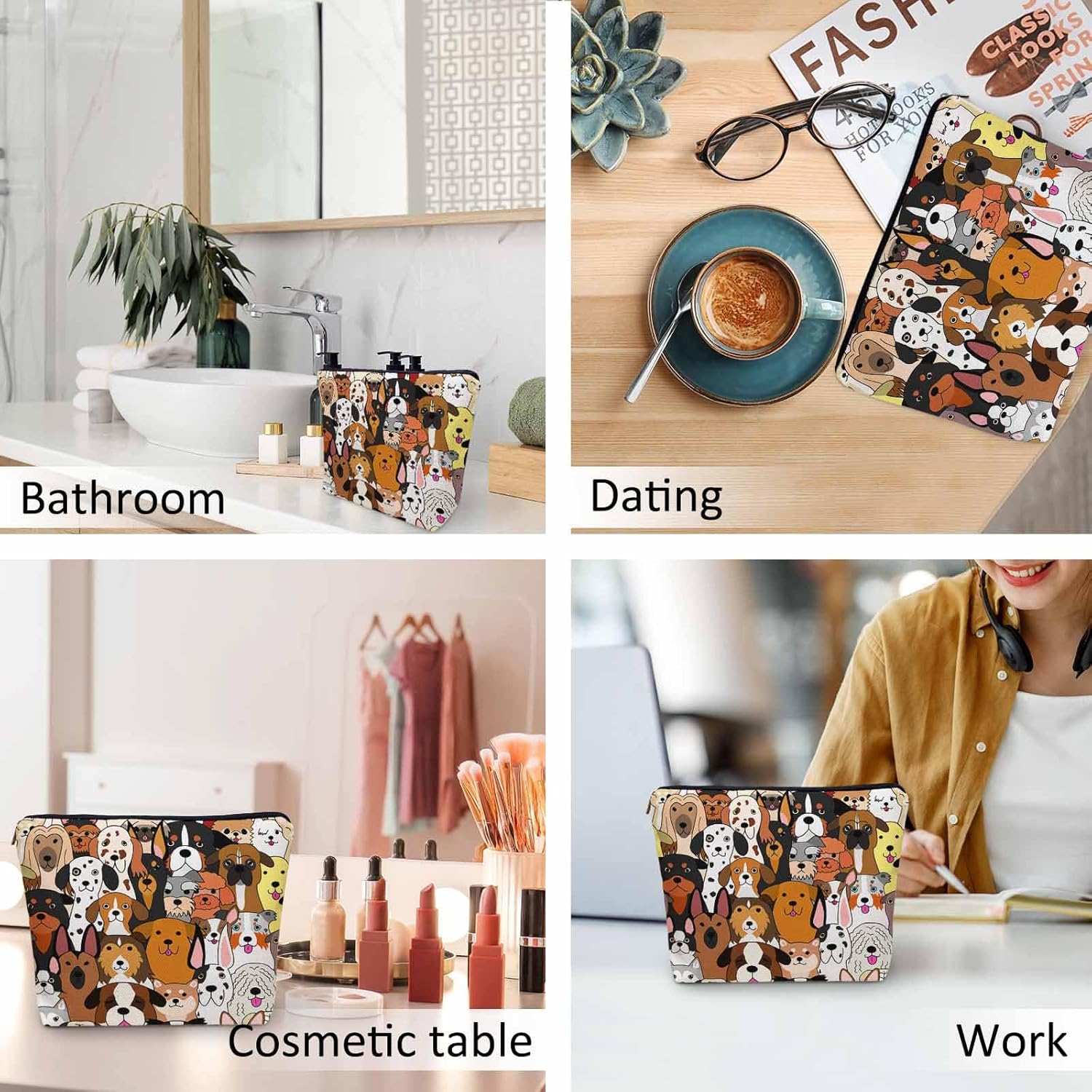 Dog Makeup Organizer Bag Cosmetic Bag For Men Women, Cute Puppy Pet Pug Dogs Travel Toiletry Bag Flax Makeup Bags Purse Business Makeup Pouch For Toiletries Cosmetics - Image 6