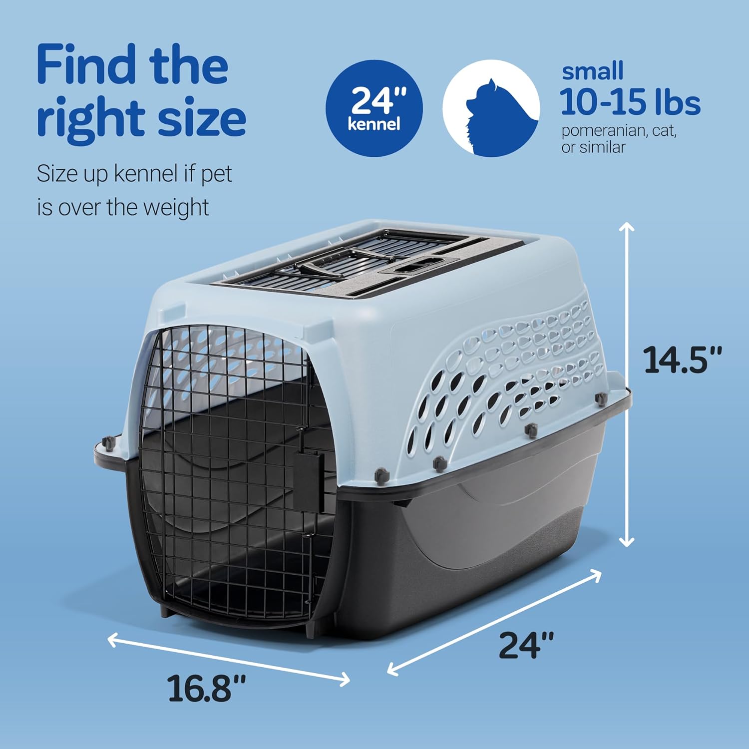 Petmate Dog Crates for Small Dogs & Cat Carriers, Two-Door Plastic Pet Kennel, Top & Front Loading, Made in USA, 24", Blue - Image 4