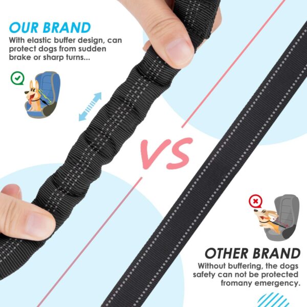 SlowTon Dog Seat Belt, Double Dog Seatbelt Adjustable Vehicle Safety Leash with Elastic Bungee Buffer, Reflective No Tangle Y Shape Two Dog Harness Seat Belt Splitter for Pets Car Trip (Black, M) - Image 4