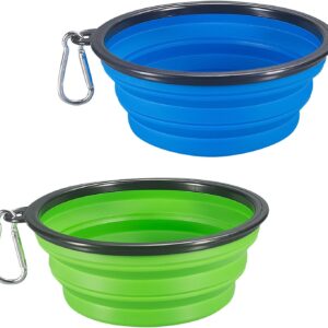 Comsun 2-Pack Extra Large Size Collapsible Dog Bowl, Foldable Expandable Cup Dish for Pet Cat Food Water Feeding Portable Travel Bowl Blue and Green