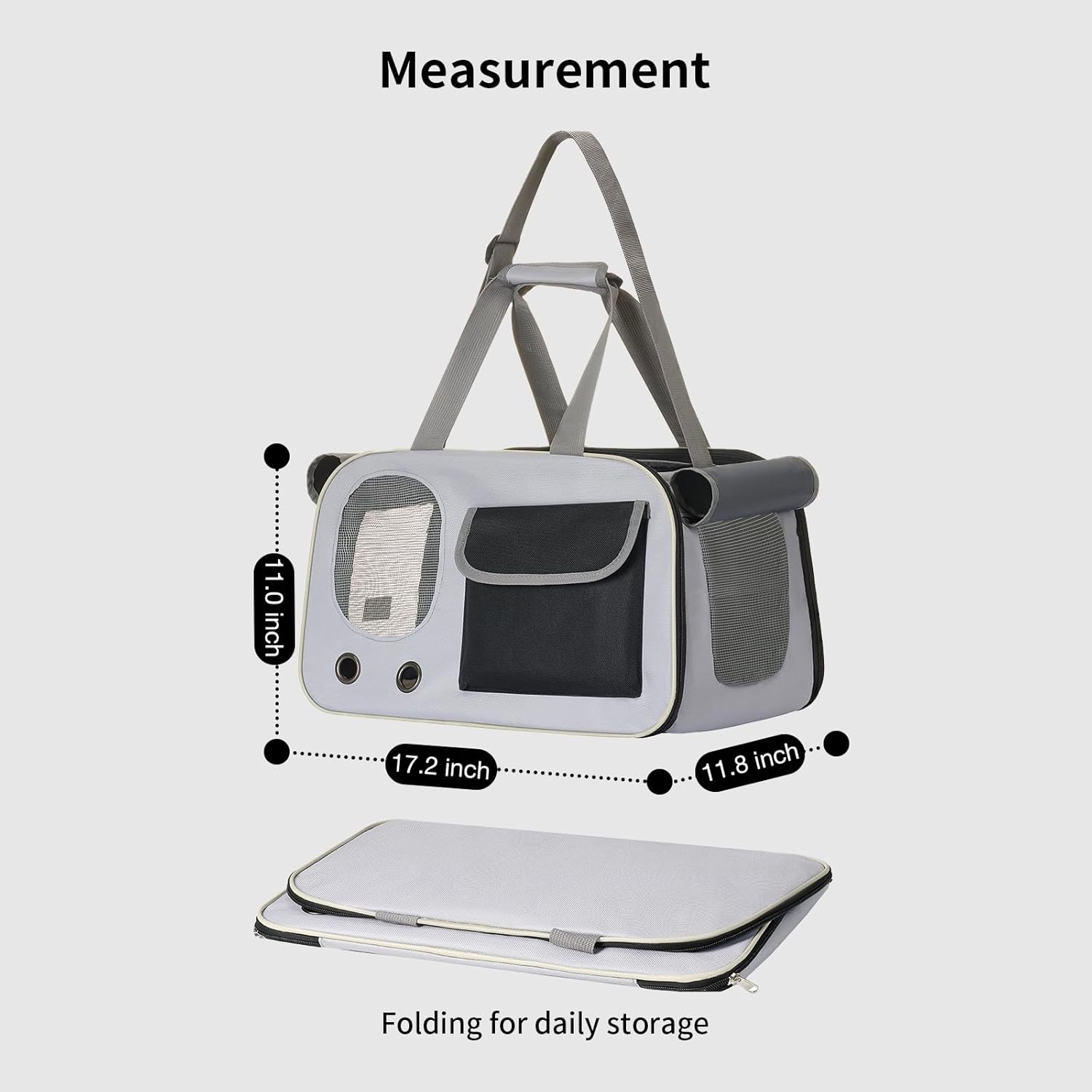 Cat, Dog Carrier for Pets up to 17 lbs, Soft-Sided Collapsible Pet Carrier with Sturdy Base, Roll-up Curtain and Large Storage Bag, Cat Bag for Medium Cats and Small Dogs - Image 7