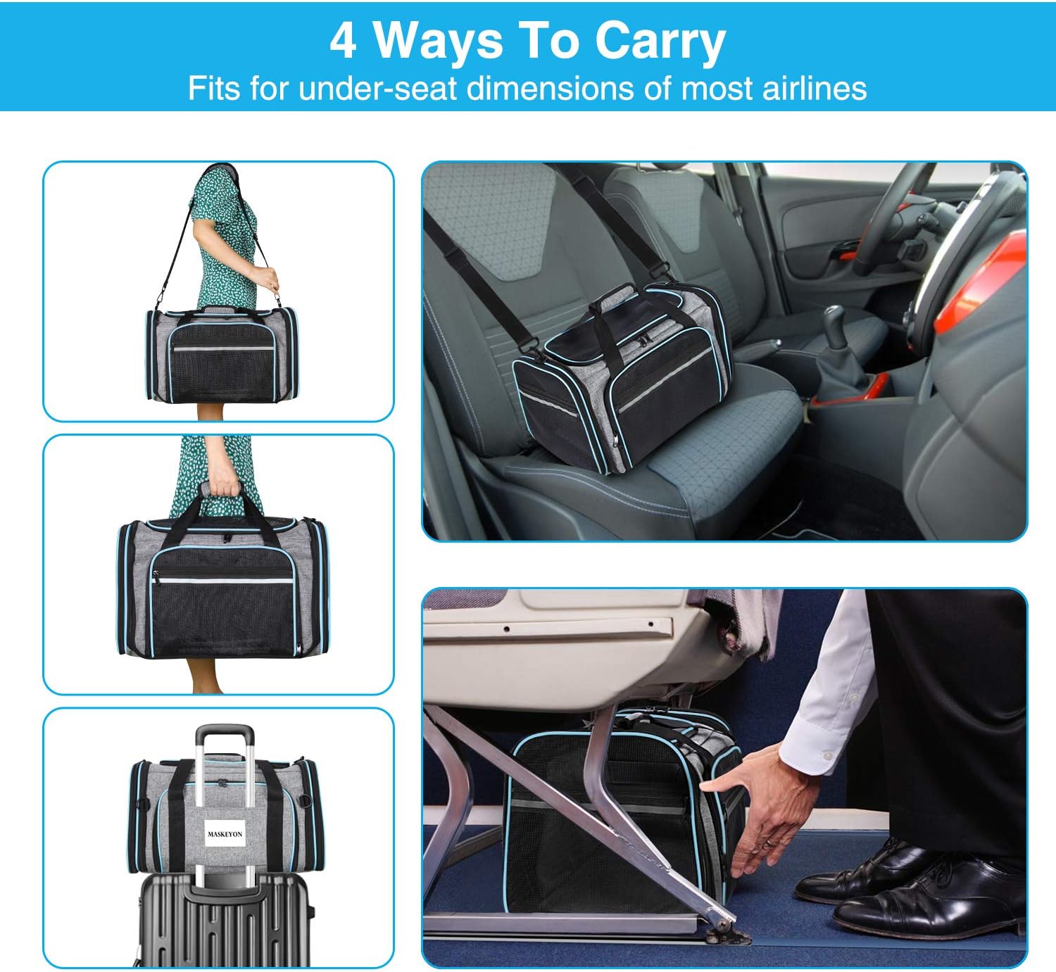 Airline Approved Portable Pet Carrier 2 Sides Expandable Soft-Sided Large Cats Carrier Collapsible Kennel Travel TSA Carrier 4 Doors with Removable Pads and 3 Pockets for Puppy Small Dogs - Image 6