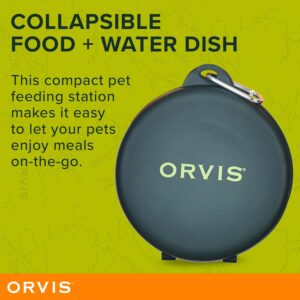 Orvis Pet Travel Collapsible Feeder with Food + Water Dish, 2-in-1, BPA Free, Food-Grade Silicone | Space-Saving Pet Travel Bowls, Nonslip Bottom + Carabiner Clip