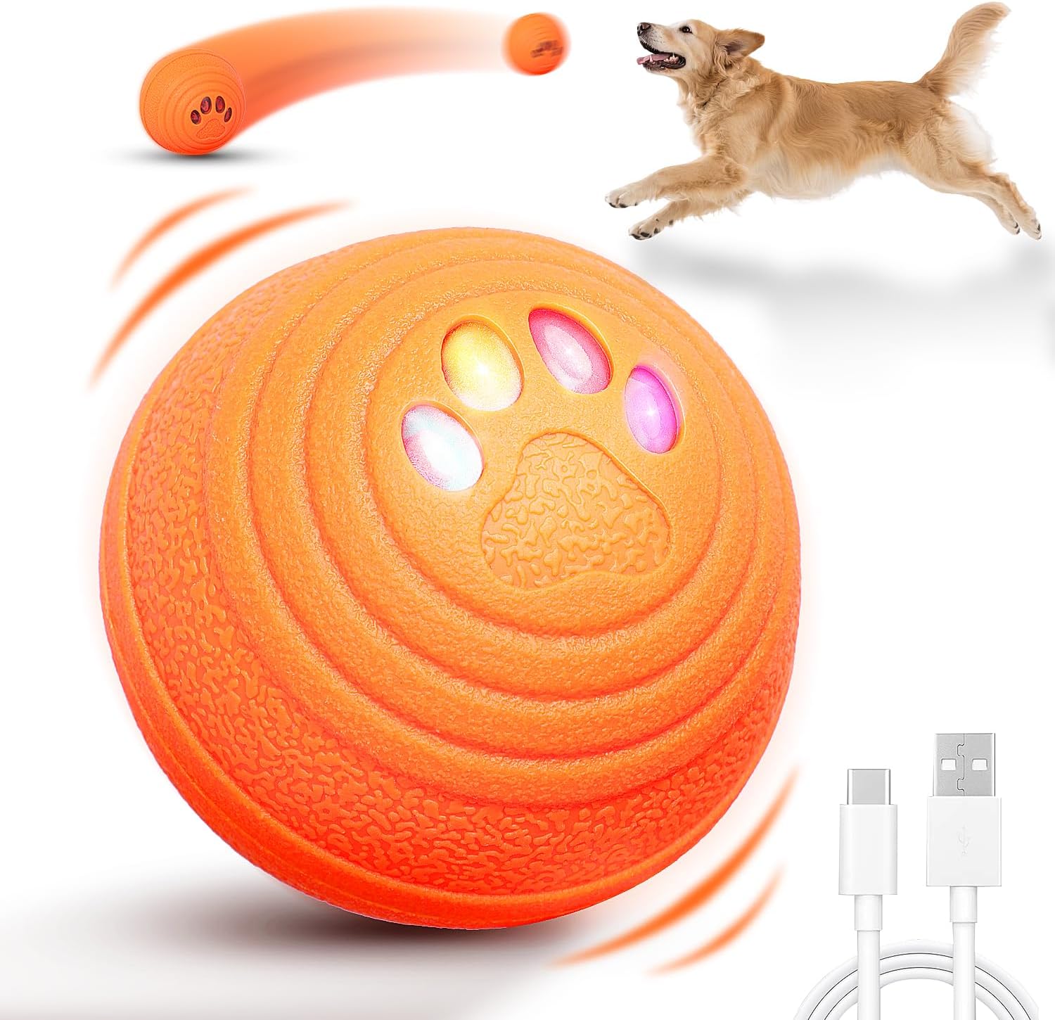Upgraded Interactive Dog Toys, Motion Activated Automatic Rolling Dog Balls, 4 Play Modes, Durable TPU+PC Shell, Long-Lasting Battery for Small/Medium/Large Dogs (Orange)
